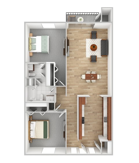 Floor plan for 2 beds, 2 baths, 944 sqft